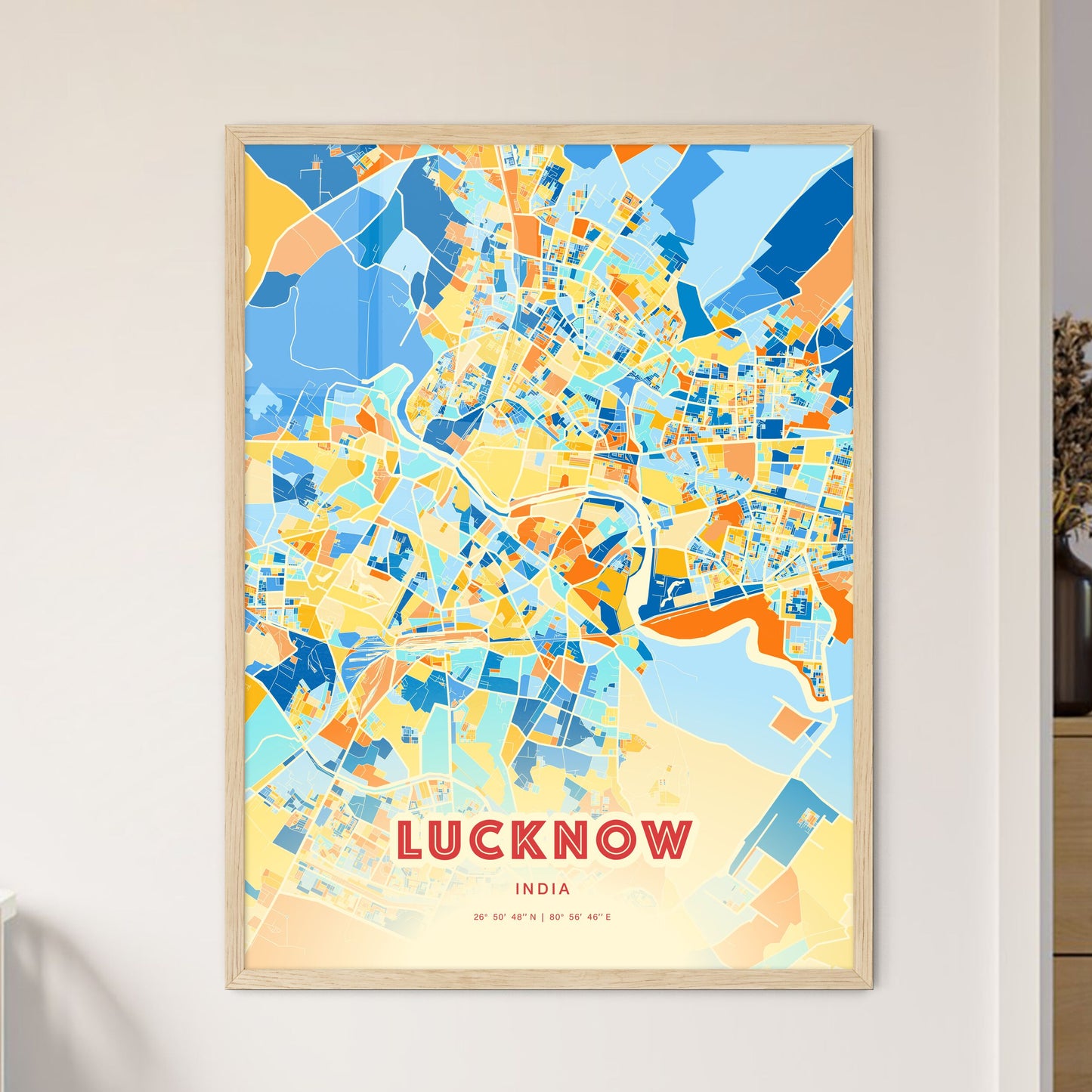 Colorful Lucknow India Fine Art Map Blue Orange