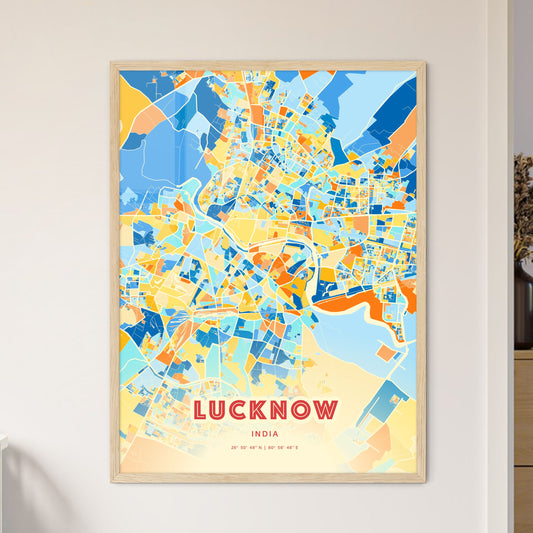 Colorful Lucknow India Fine Art Map Blue Orange