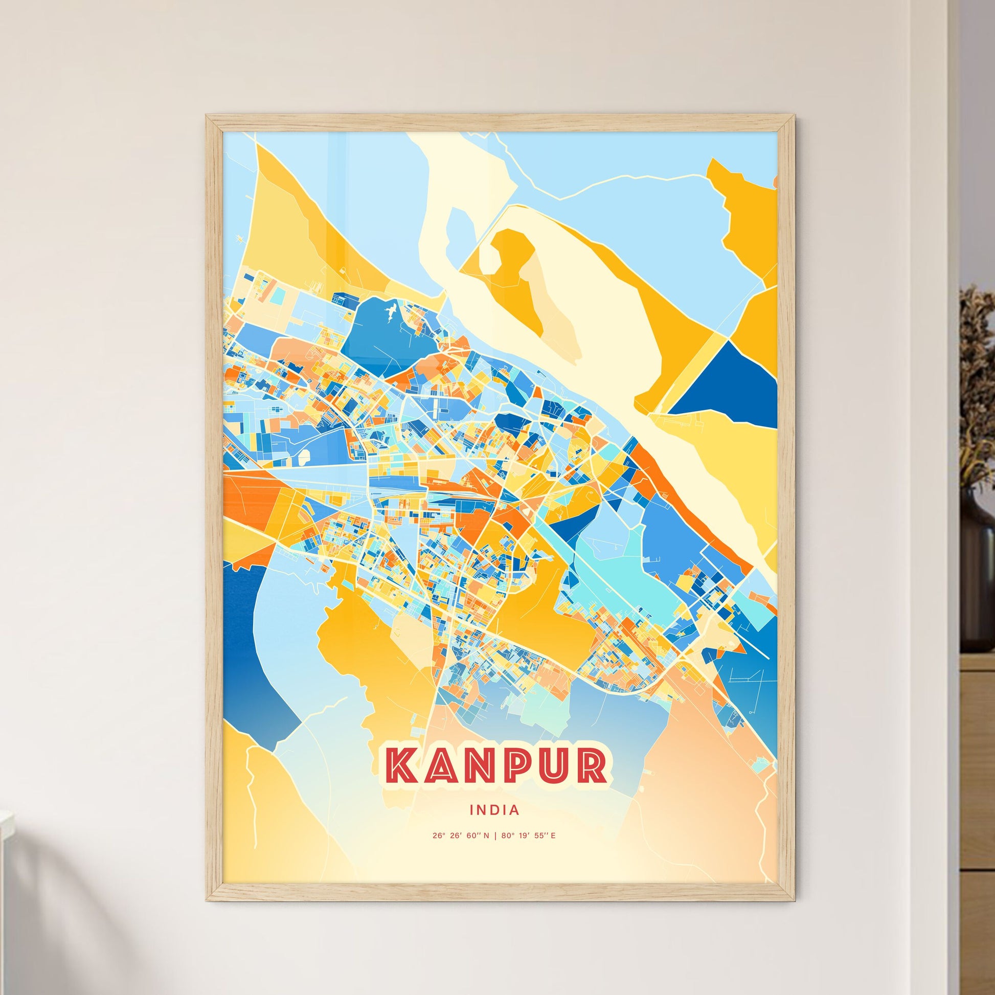 Colorful KANPUR INDIA Fine Art Map Blue Orange