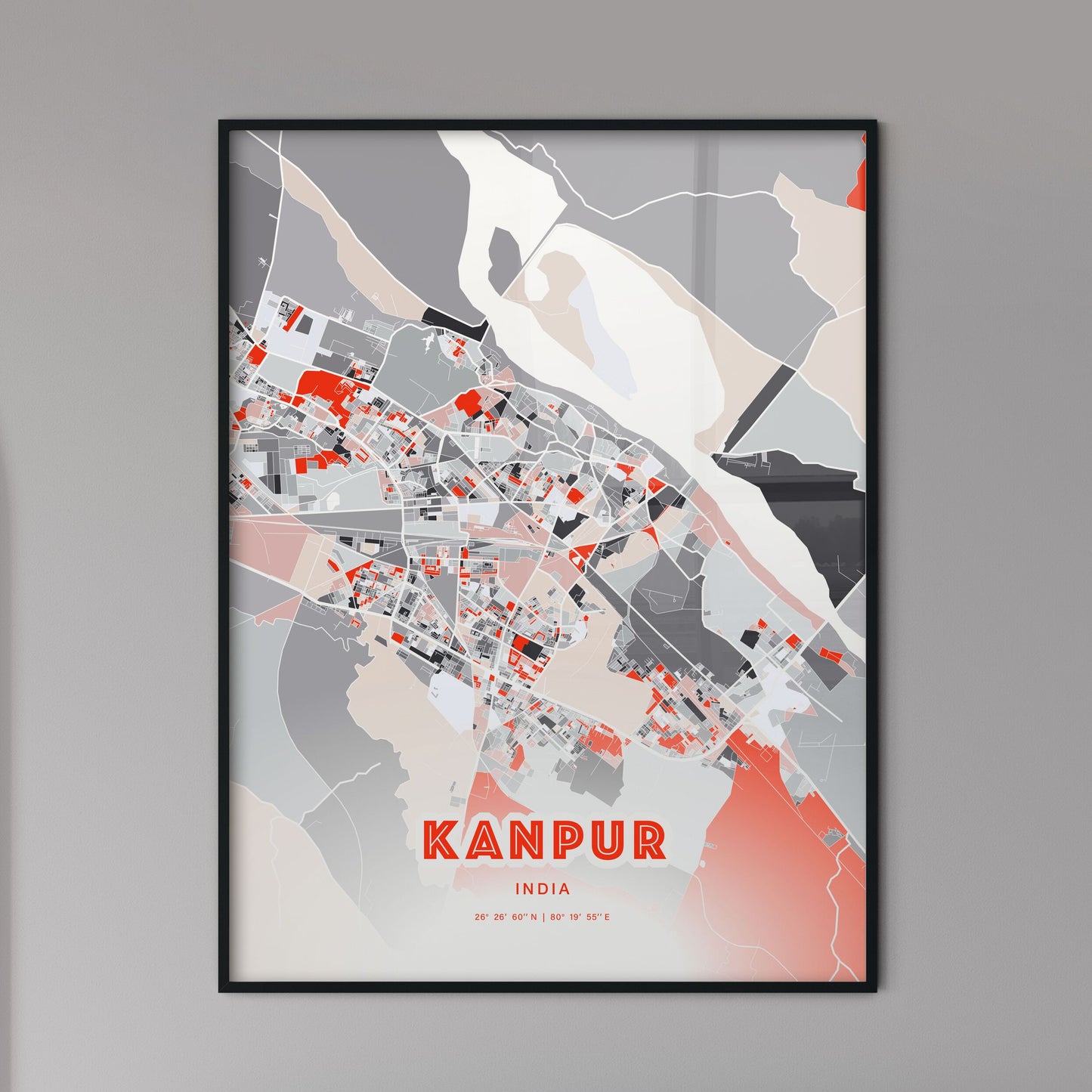 Colorful KANPUR INDIA Fine Art Map Modern