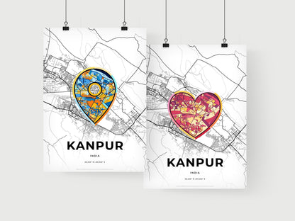 KANPUR INDIA minimal art map with a colorful icon. Where it all began, Couple map gift.