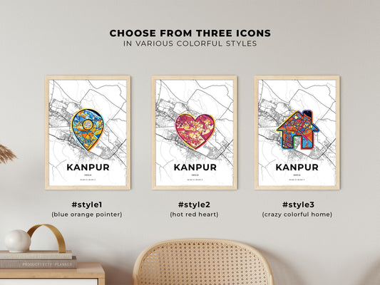 Kanpur India maps with colorful icons