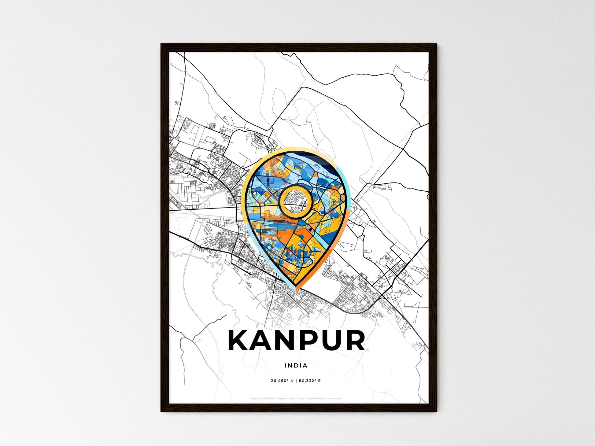KANPUR INDIA minimal art map with a colorful icon. Where it all began, Couple map gift. 1