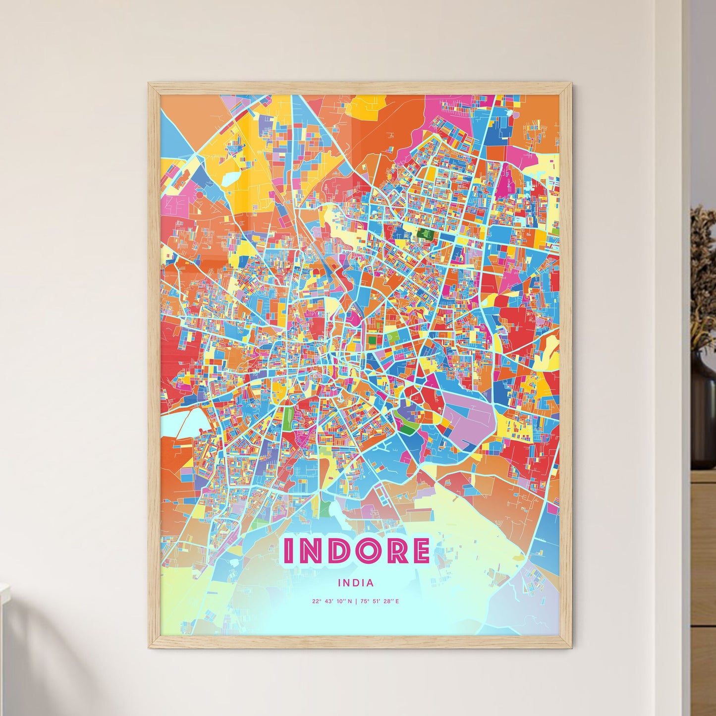 Colorful INDORE INDIA Fine Art Map Crazy Colors