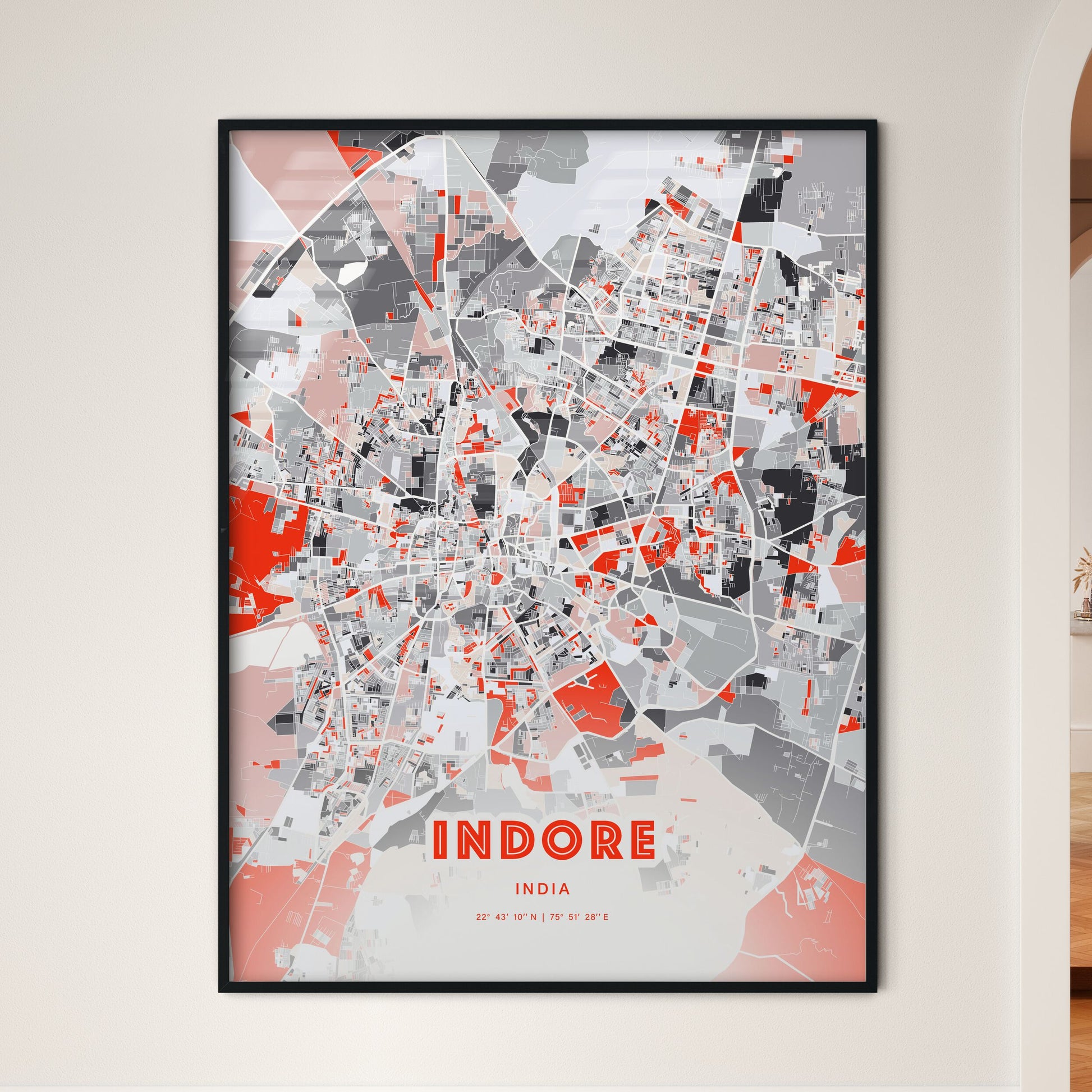 Colorful INDORE INDIA Fine Art Map Modern