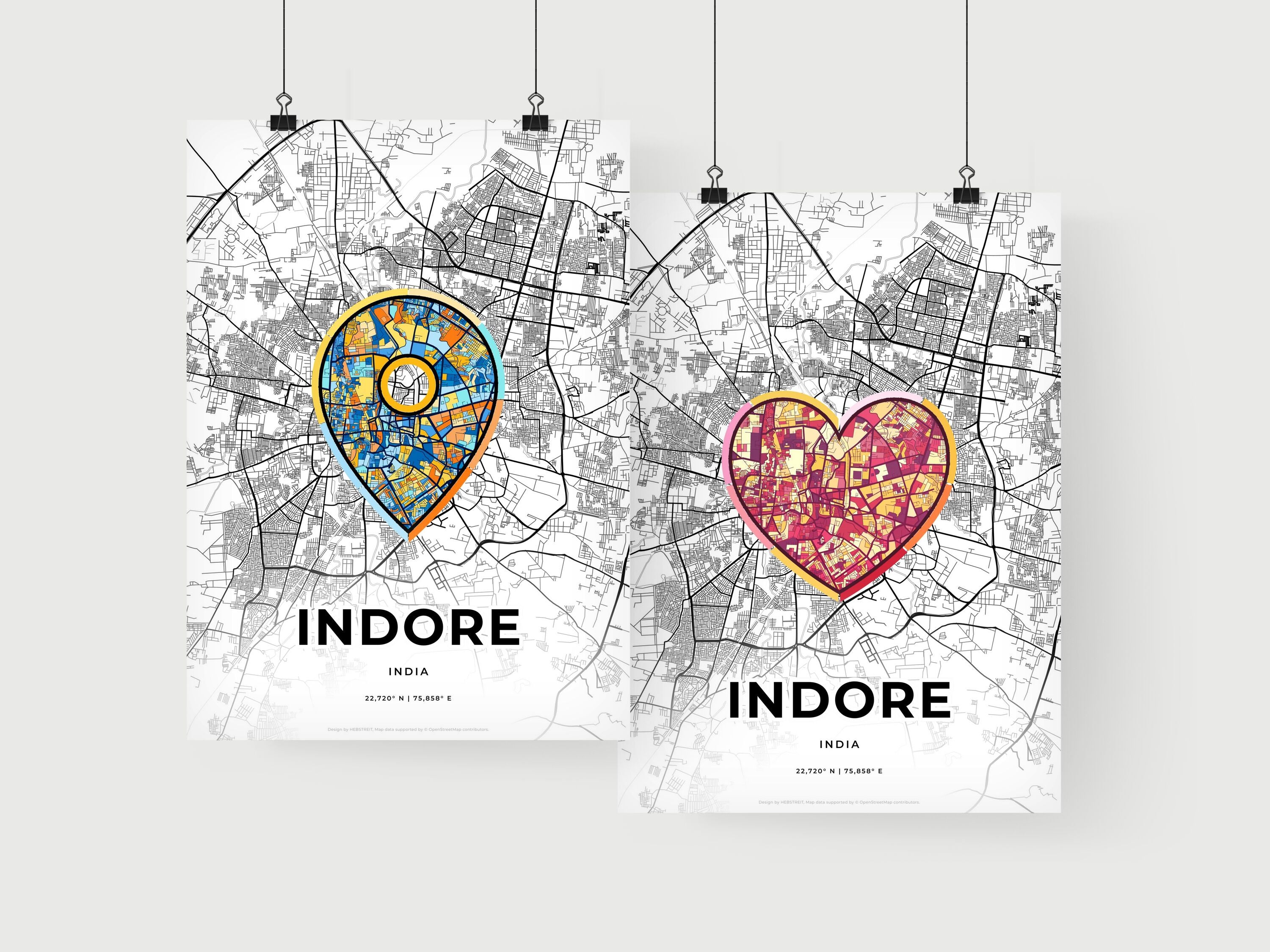 Art Map of Indore India, Minimal Art Map With A Colorful Icon – HEBSTREIT