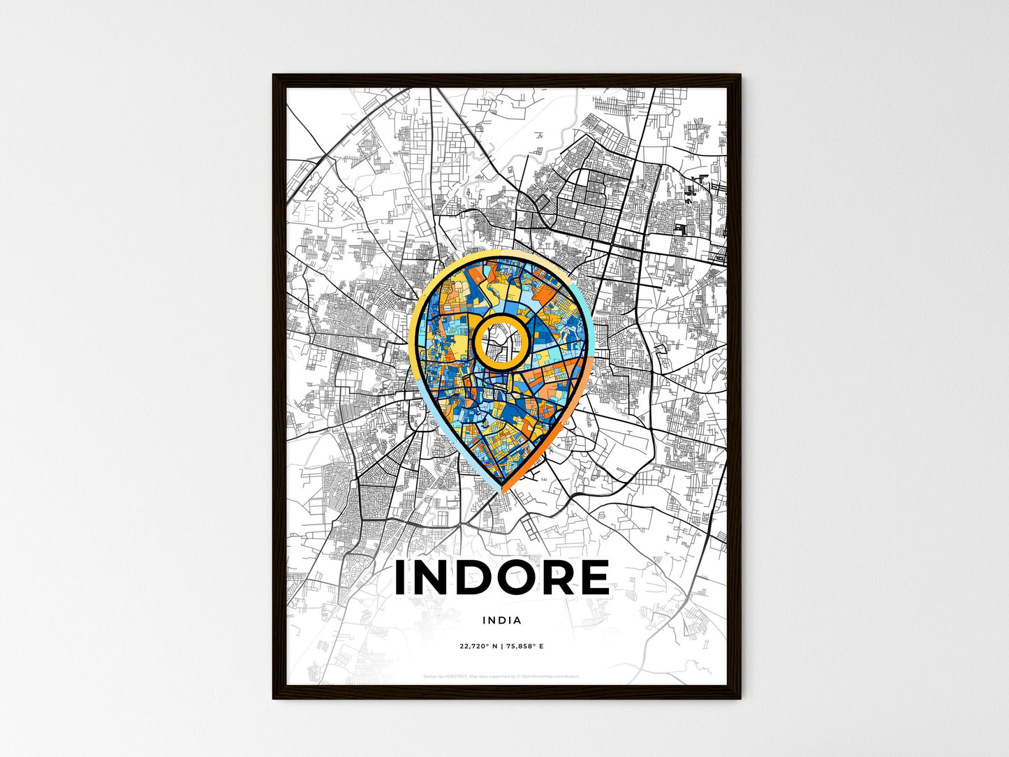 Indore India wedding art map with pointer icon