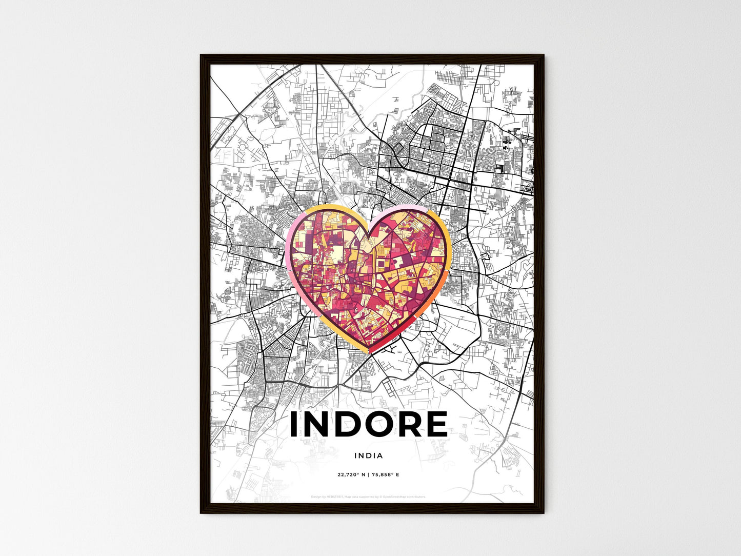 Indore India wedding art map with heart icon
