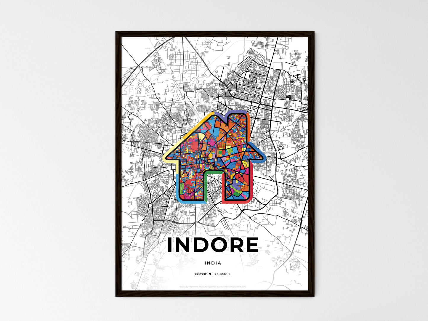 Indore India wedding art map with home icon