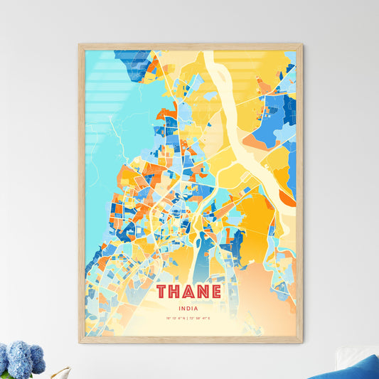 Colorful THANE INDIA Fine Art Map Blue Orange