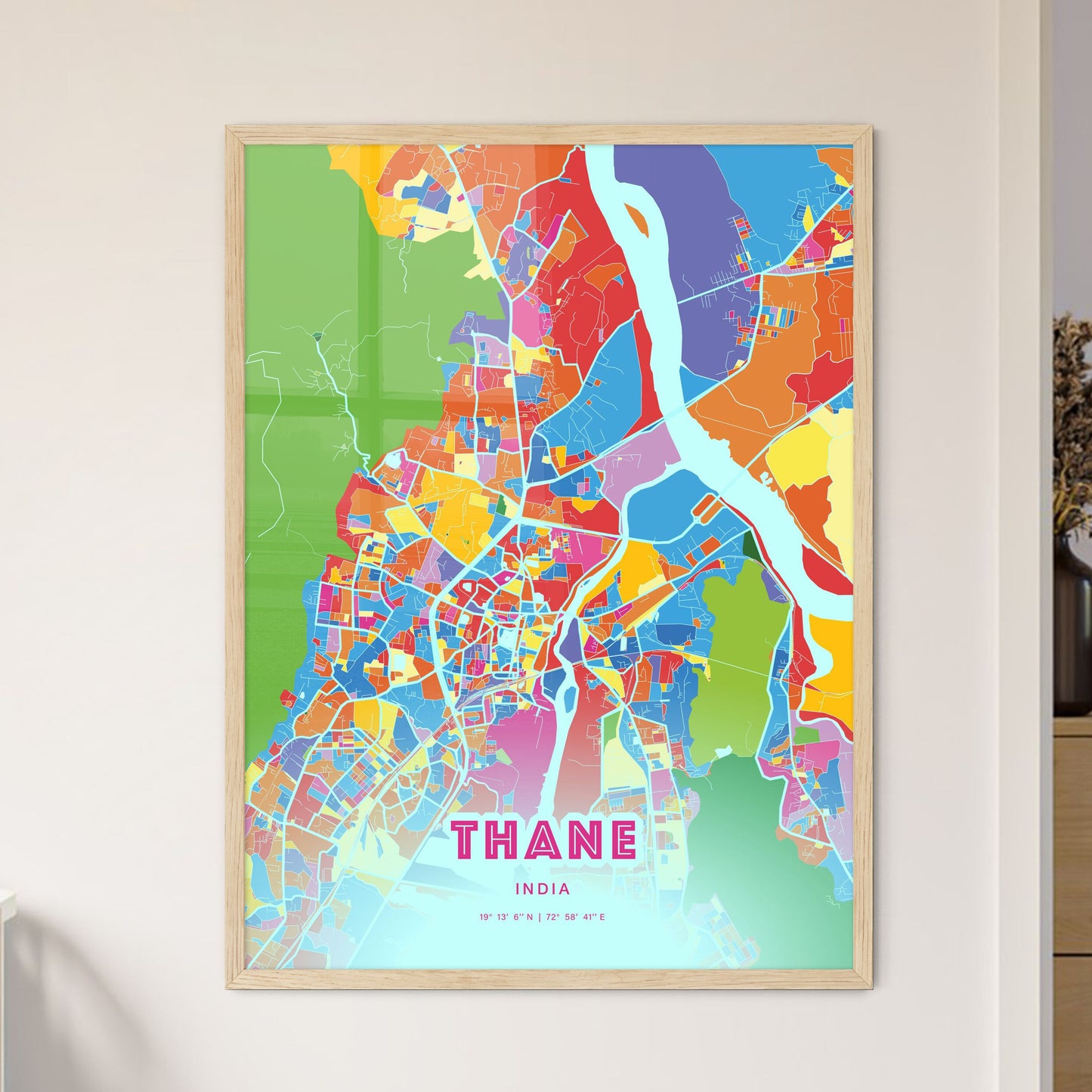 Colorful THANE INDIA Fine Art Map Crazy Colors