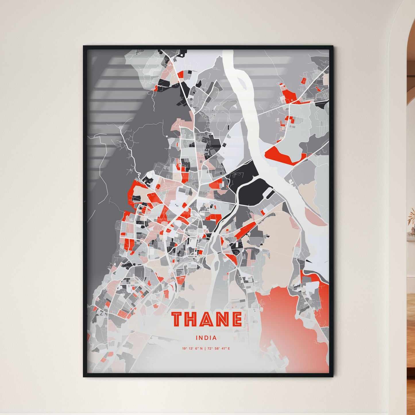 Colorful THANE INDIA Fine Art Map Modern