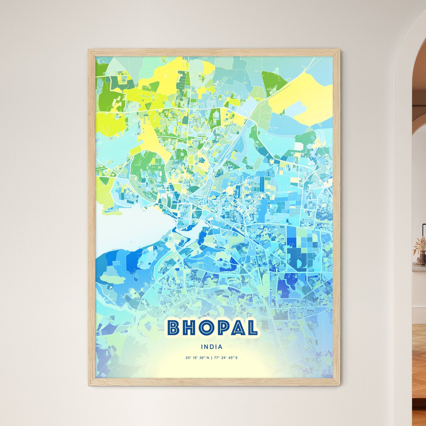 Colorful BHOPAL INDIA Fine Art Map Cool Blue