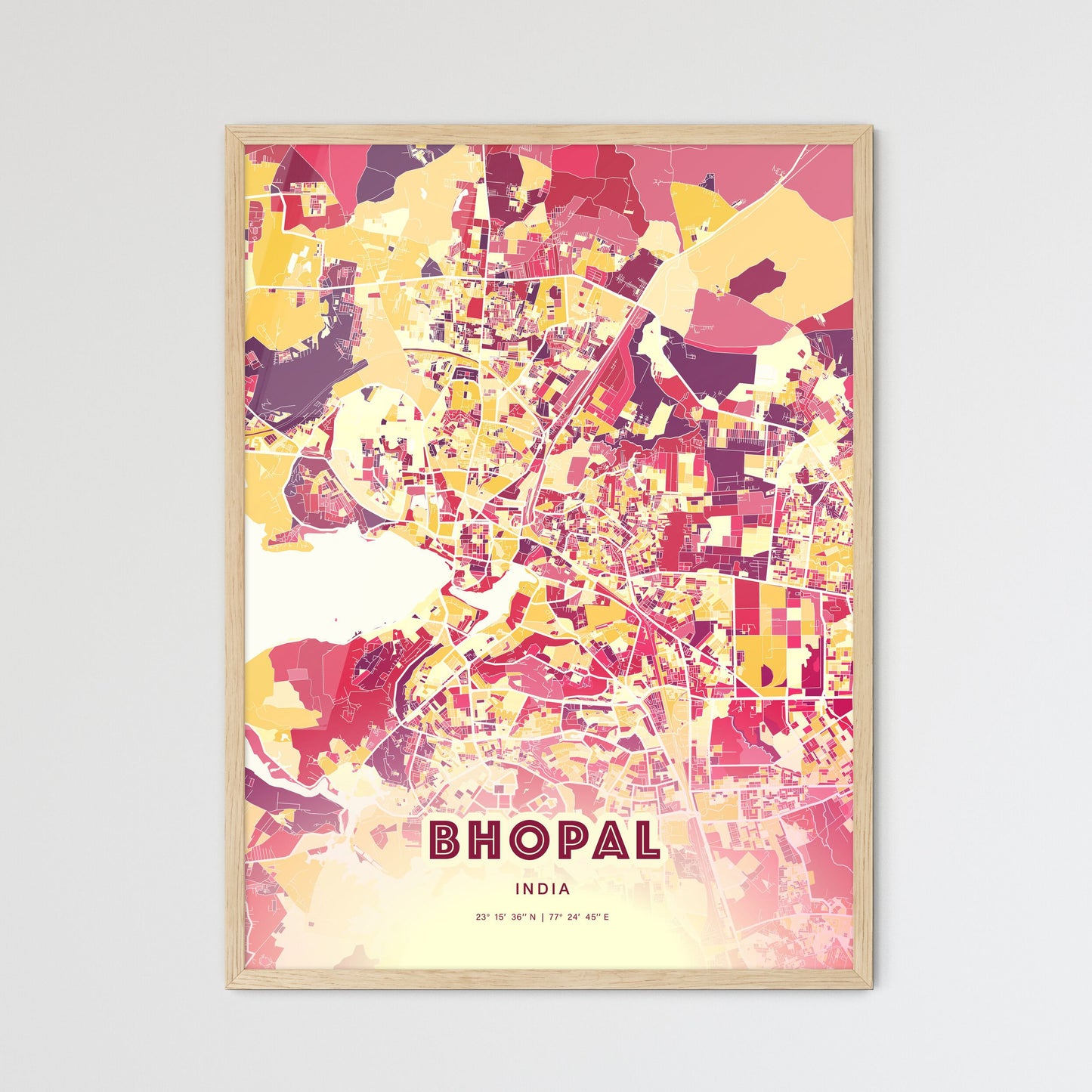 Colorful BHOPAL INDIA Fine Art Map Hot Red