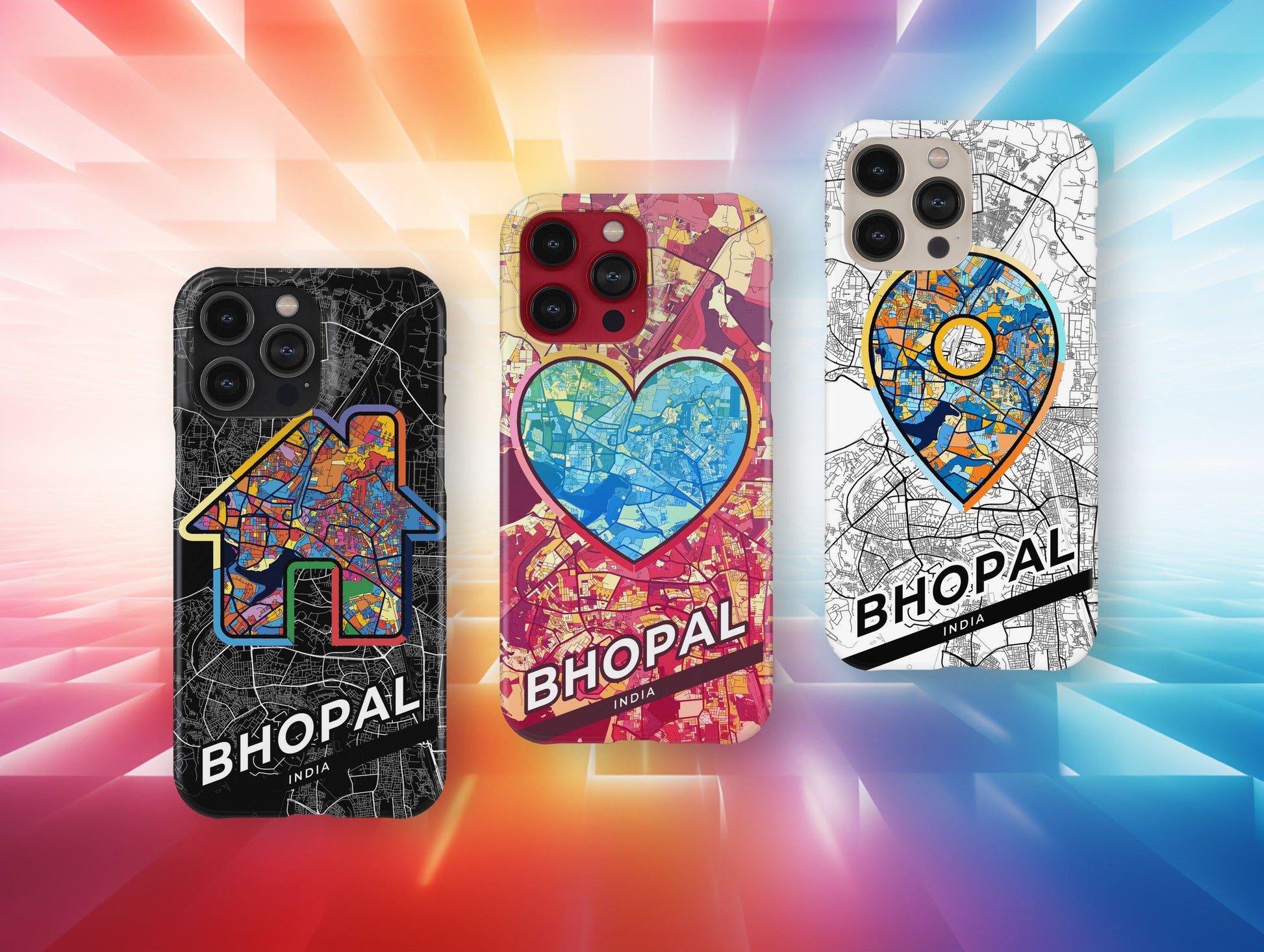 Bhopal India slim phone case with colorful icon. Birthday, wedding or housewarming gift. Couple match cases.