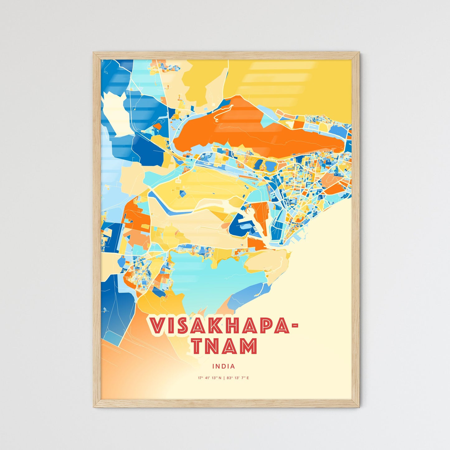 Colorful VISAKHAPATNAM INDIA Fine Art Map Blue Orange