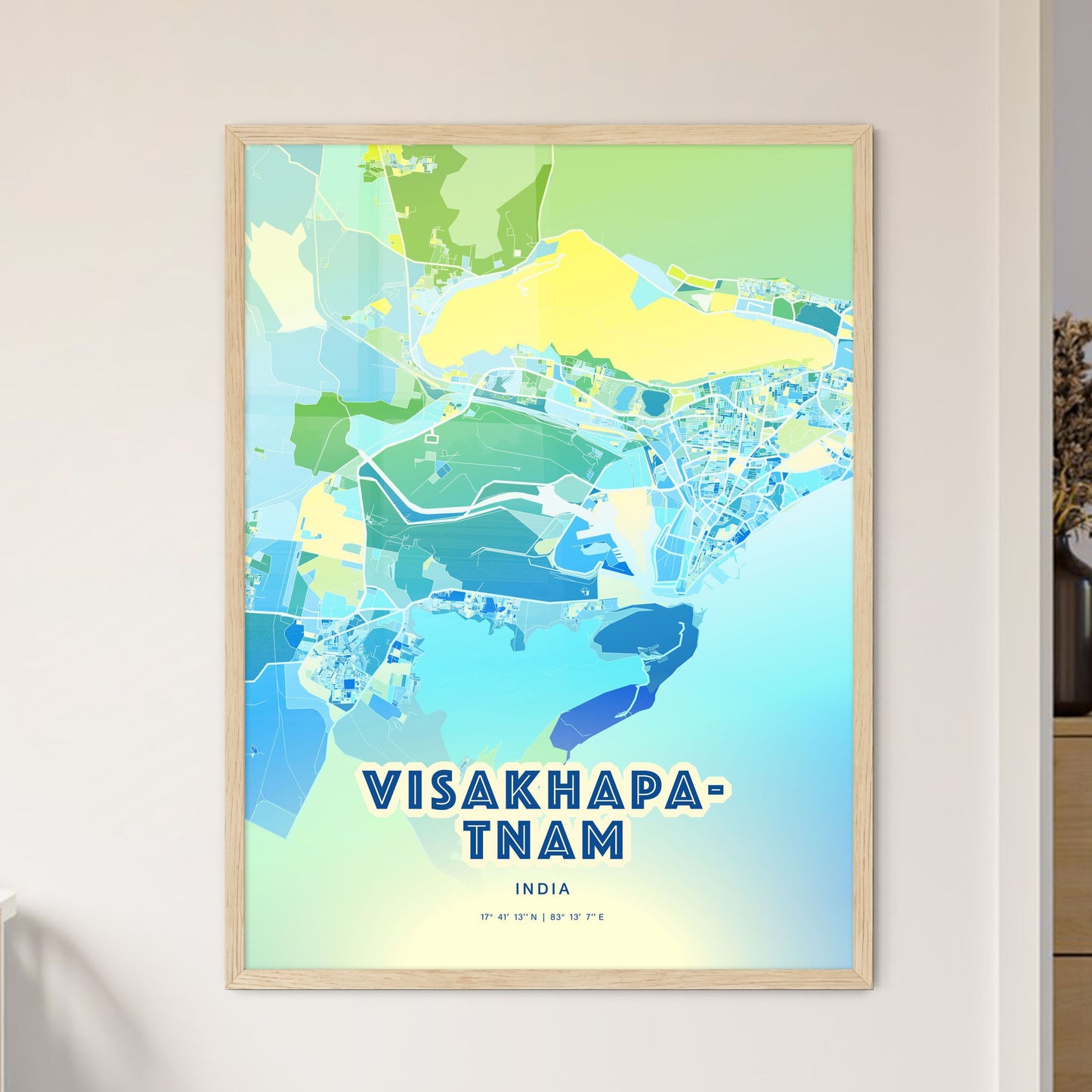 Colorful VISAKHAPATNAM INDIA Fine Art Map Cool Blue