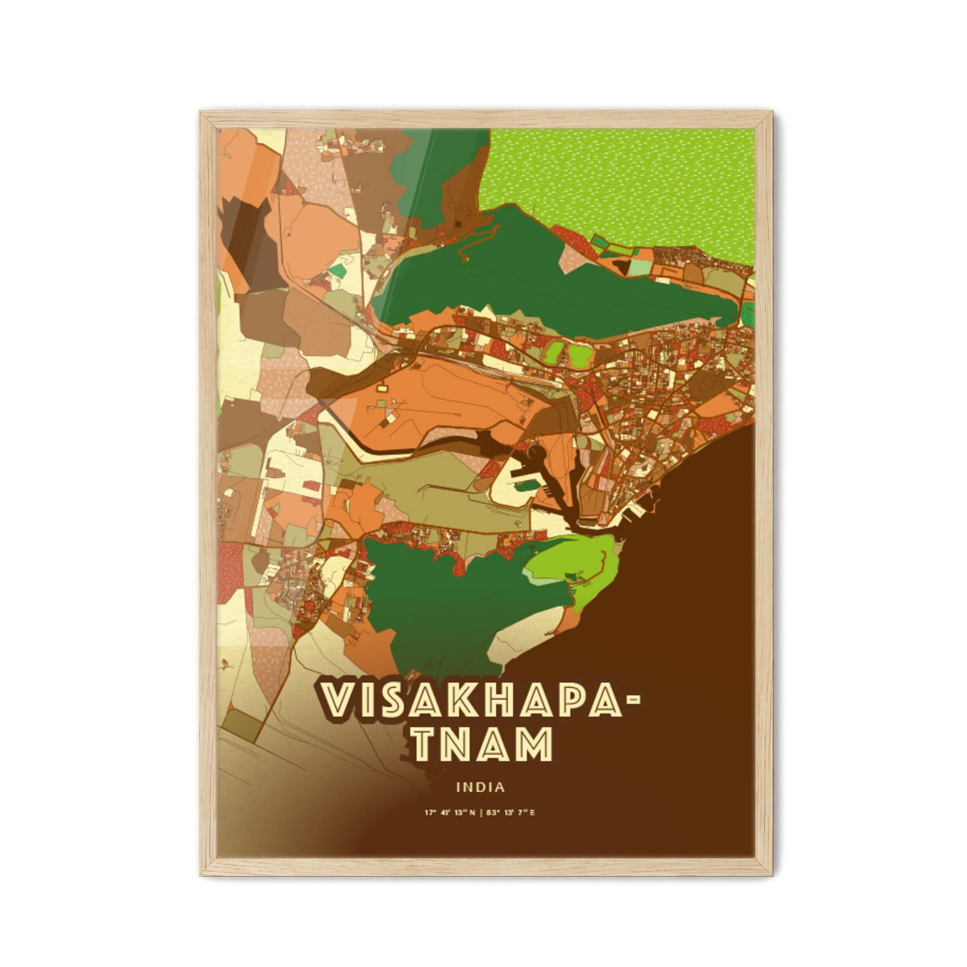 Colorful VISAKHAPATNAM INDIA Fine Art Map Farmhouse