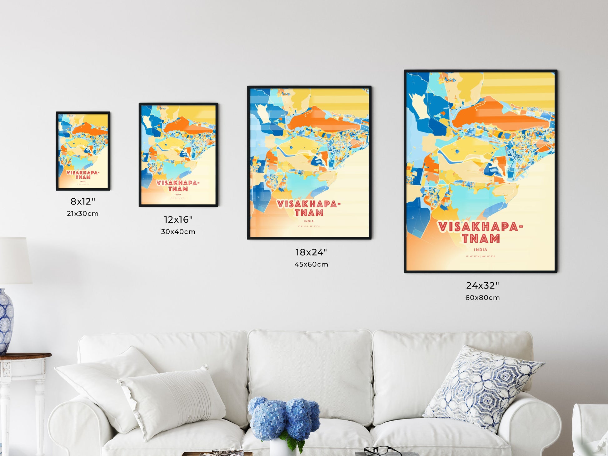 Colorful VISAKHAPATNAM INDIA Fine Art Map Blue Orange