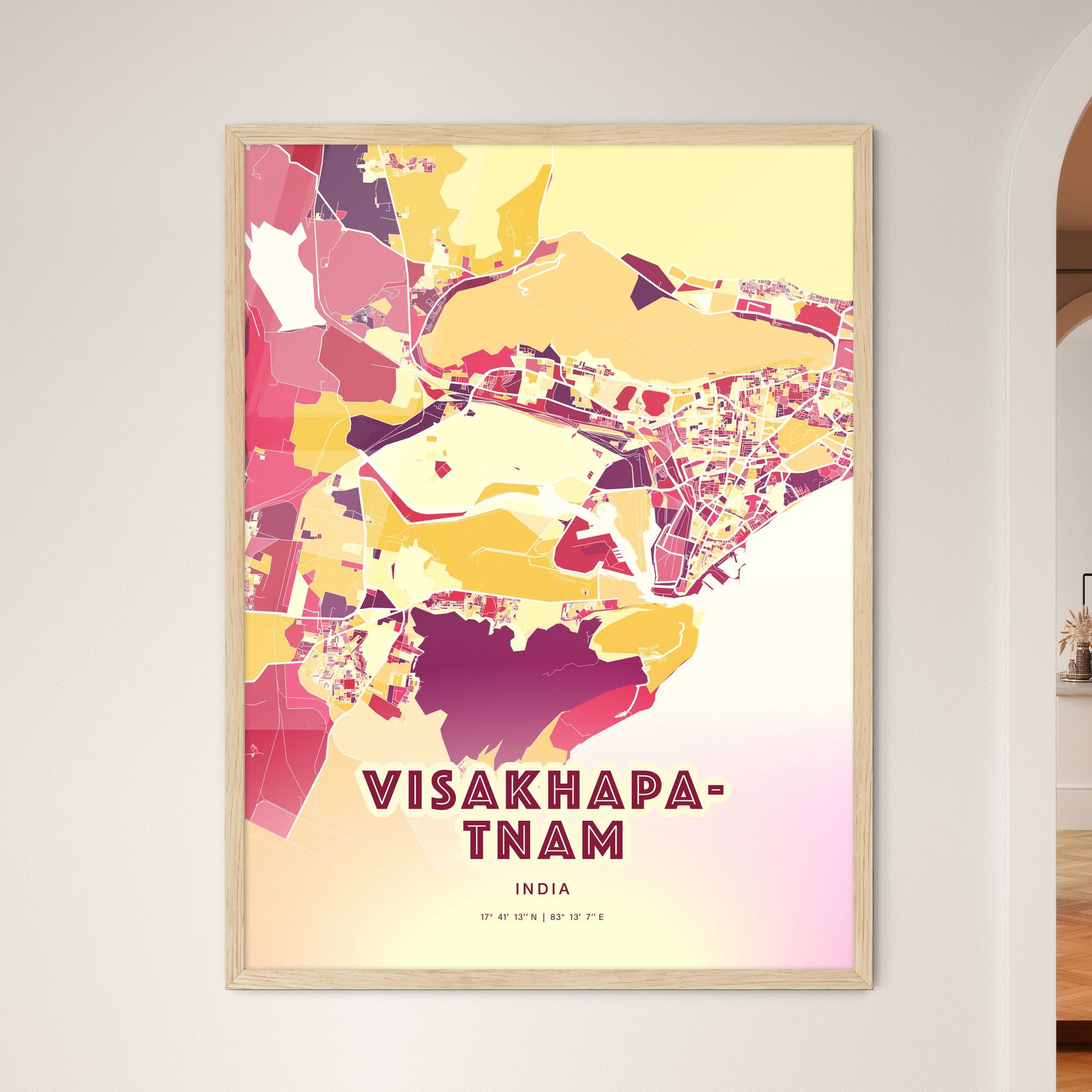 Colorful VISAKHAPATNAM INDIA Fine Art Map Hot Red