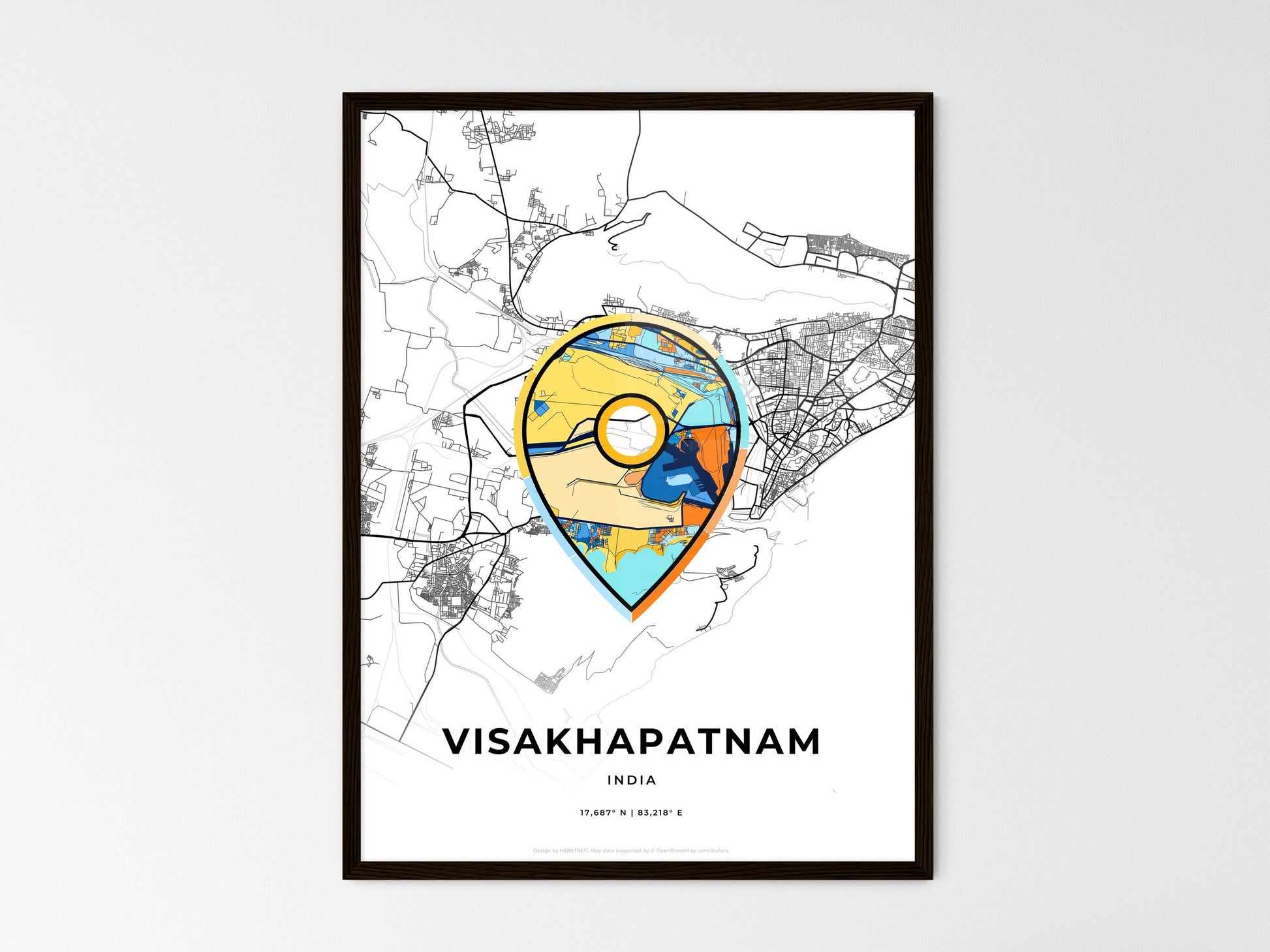 Visakhapatnam India wedding art map with pointer icon