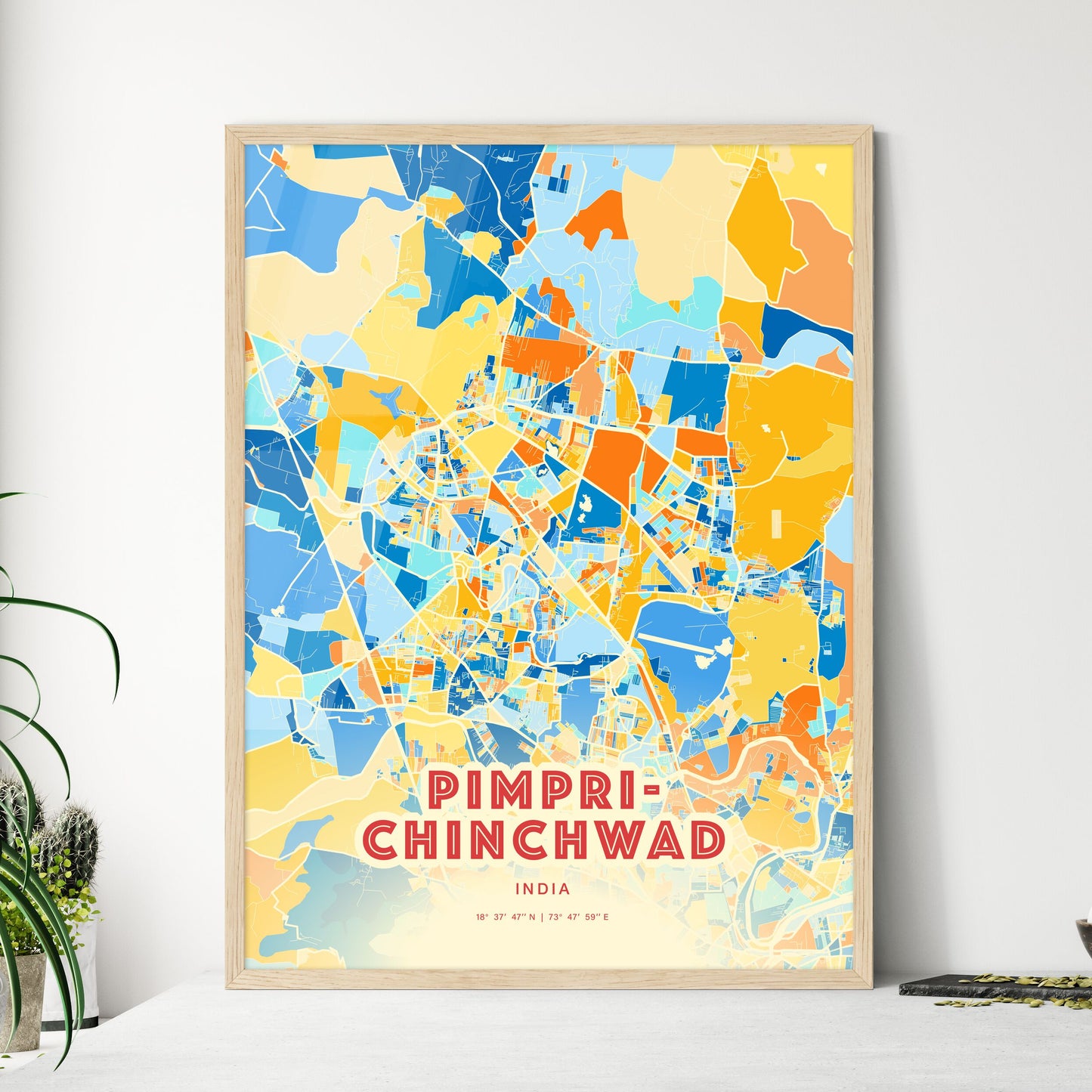 Colorful PIMPRI-CHINCHWAD INDIA Fine Art Map Blue Orange