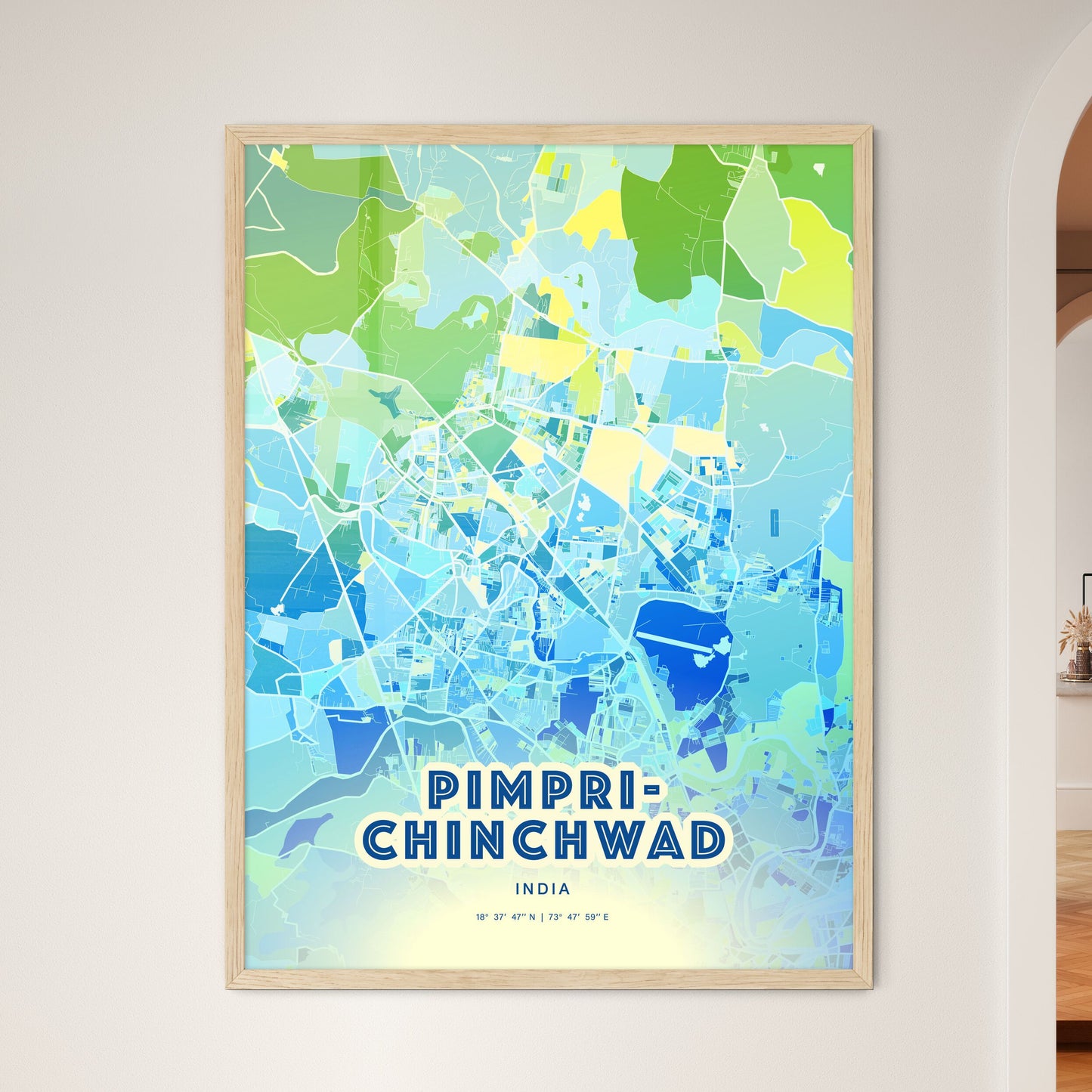 Colorful PIMPRI-CHINCHWAD INDIA Fine Art Map Cool Blue