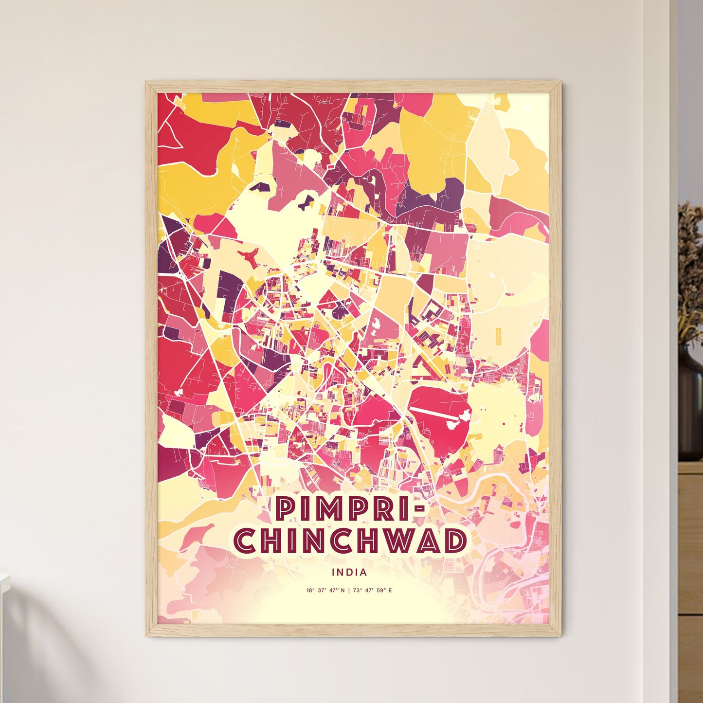 Colorful PIMPRI-CHINCHWAD INDIA Fine Art Map Hot Red