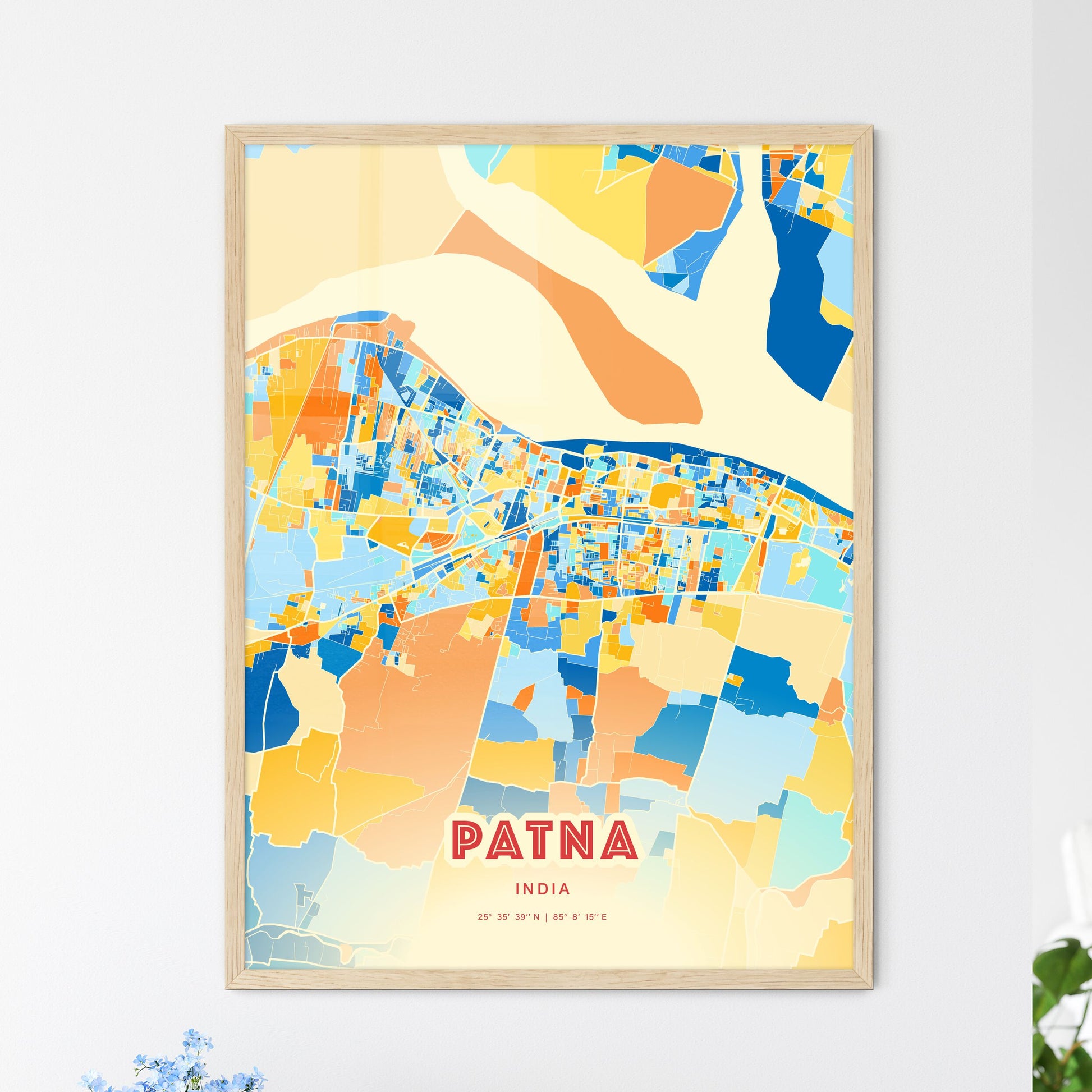 Colorful PATNA INDIA Fine Art Map Blue Orange