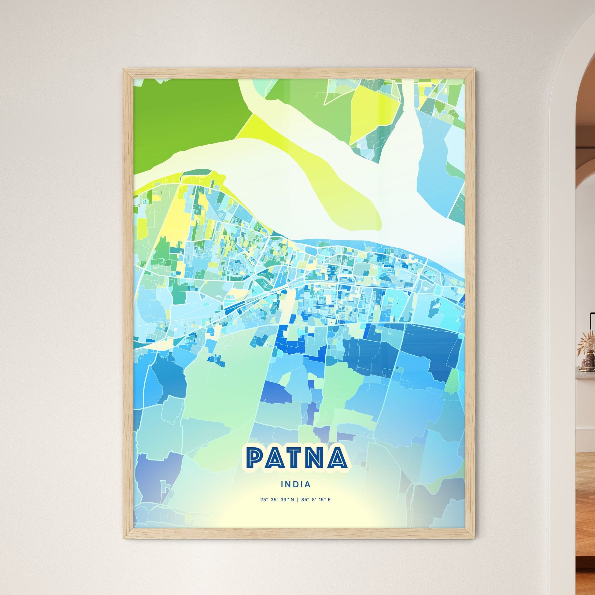 Colorful PATNA INDIA Fine Art Map Cool Blue