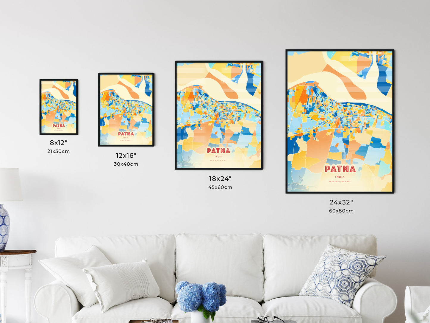 Colorful PATNA INDIA Fine Art Map Blue Orange