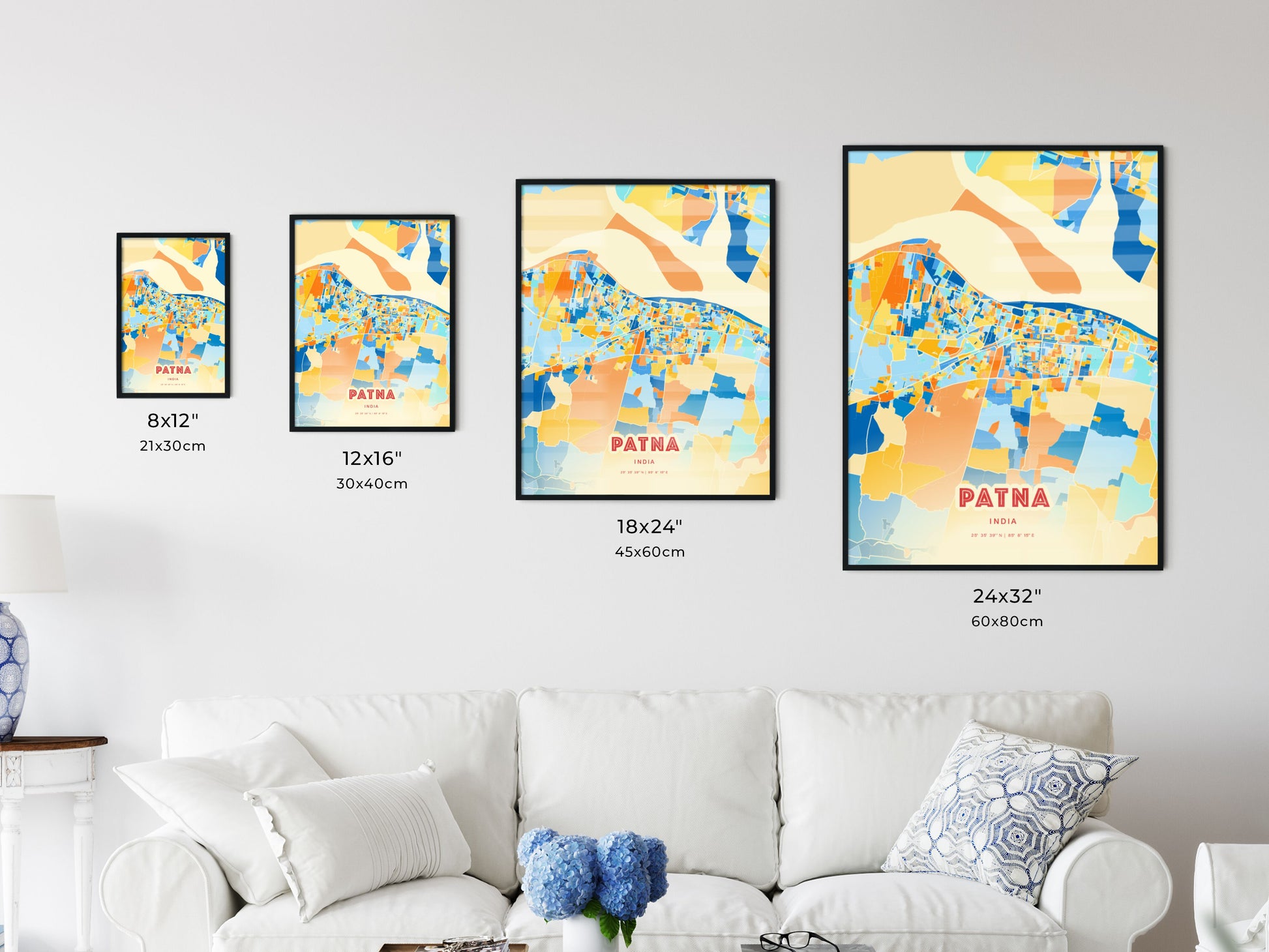 Colorful PATNA INDIA Fine Art Map Blue Orange