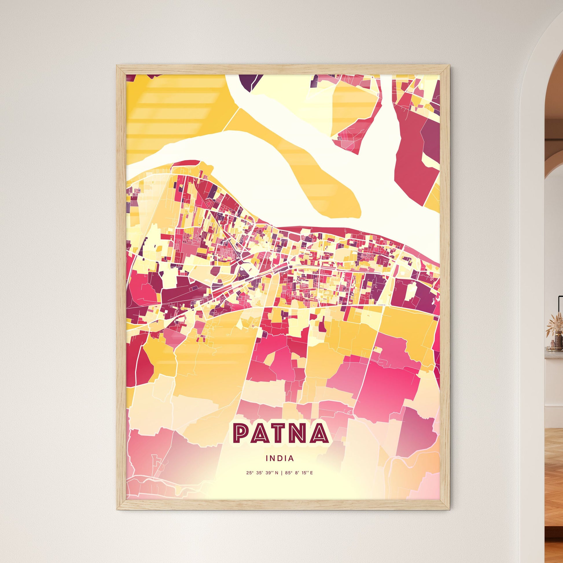 Colorful PATNA INDIA Fine Art Map Hot Red