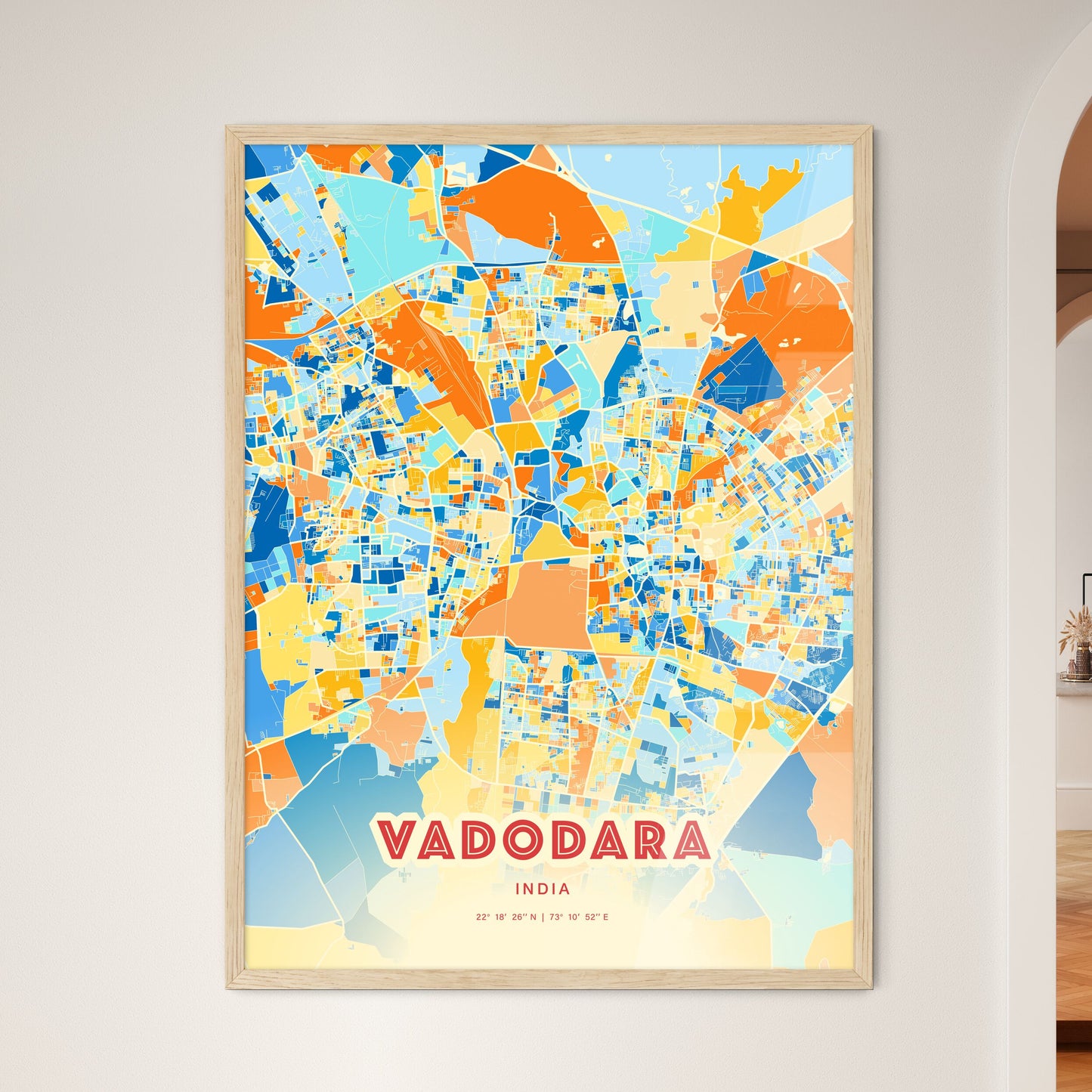 Colorful Vadodara India Fine Art Map Blue Orange