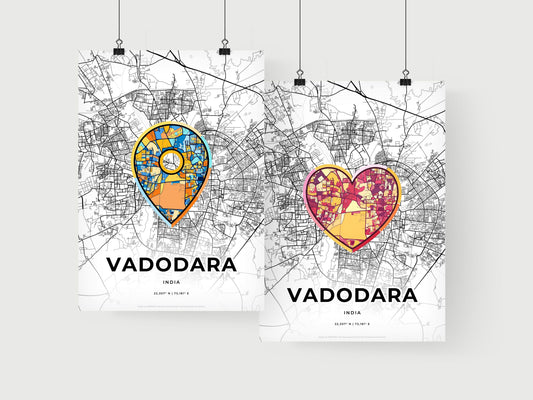 VADODARA INDIA minimal art map with a colorful icon. Where it all began, Couple map gift.