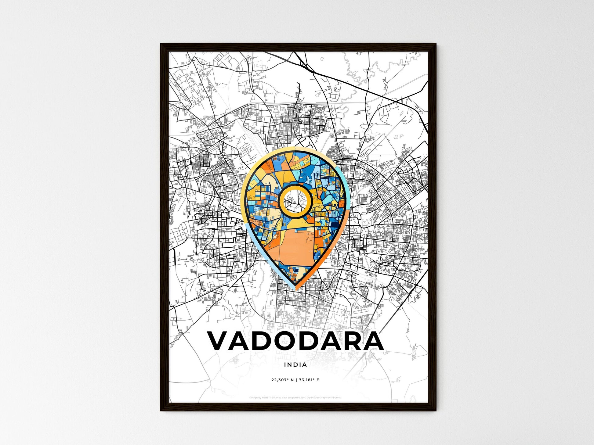 VADODARA INDIA minimal art map with a colorful icon. Where it all began, Couple map gift. Style 1