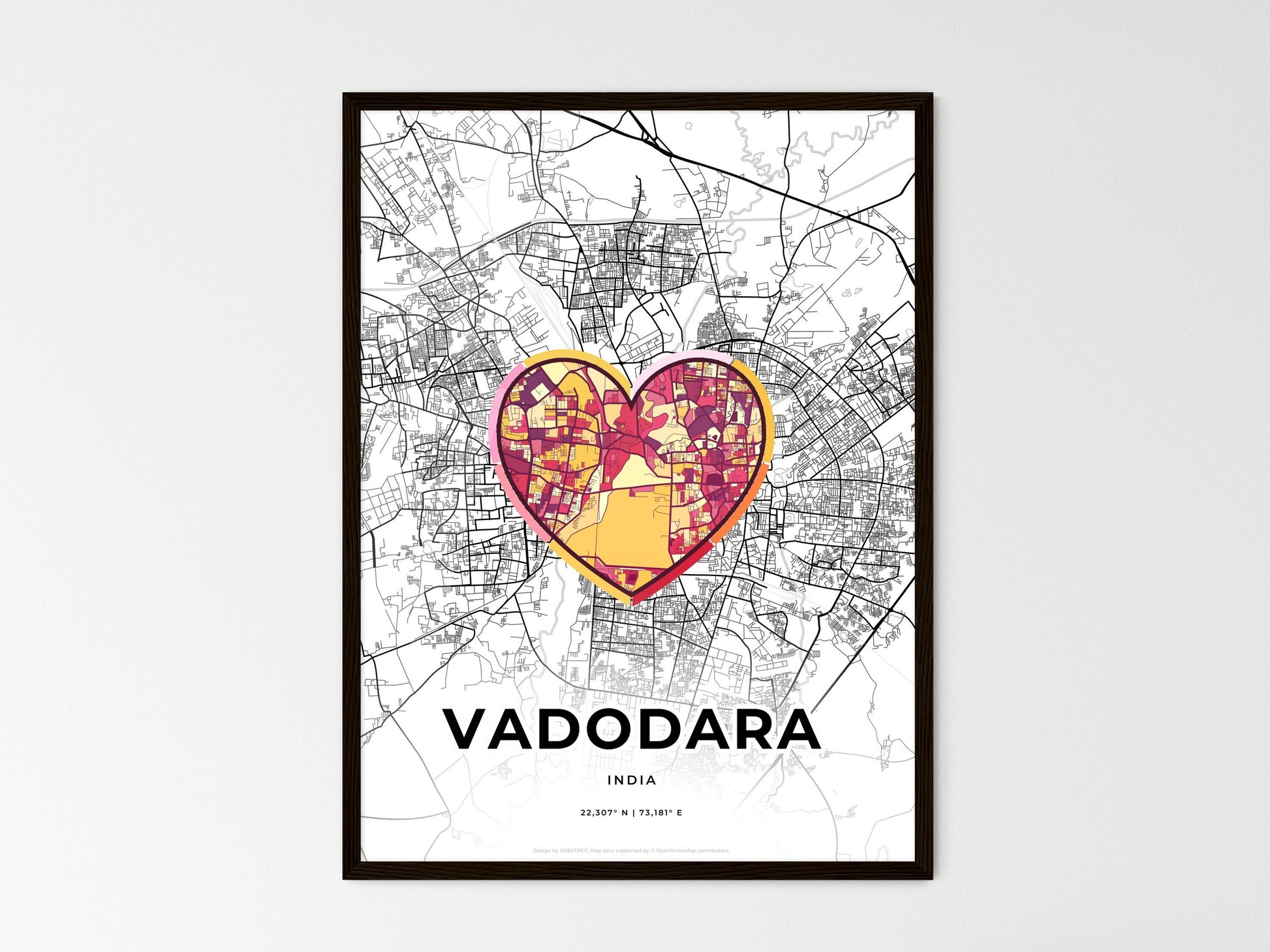 VADODARA INDIA minimal art map with a colorful icon. Where it all began, Couple map gift. Style 2
