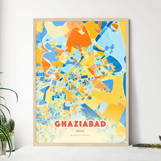 Colorful GHAZIABAD INDIA Fine Art Map Blue Orange