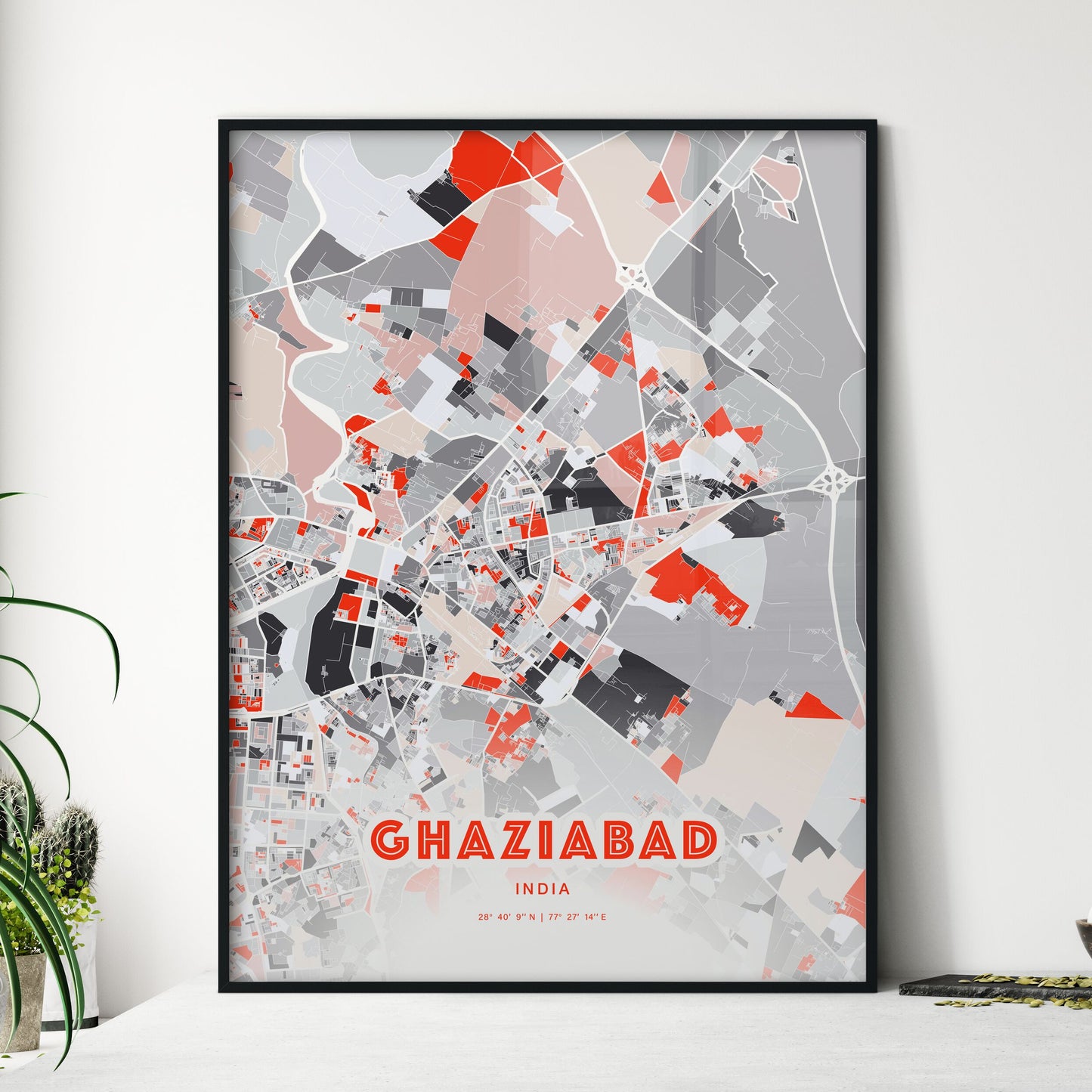 Colorful GHAZIABAD INDIA Fine Art Map Modern