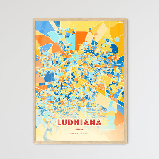 Colorful LUDHIANA INDIA Fine Art Map Blue Orange