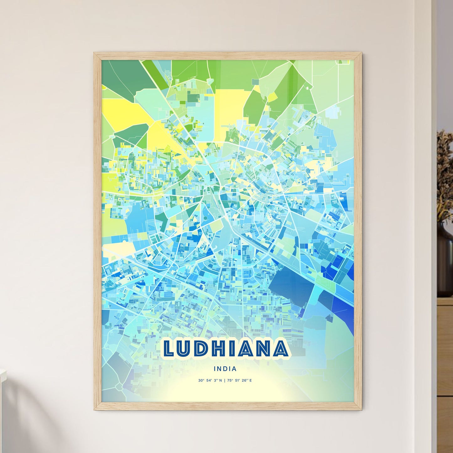 Colorful LUDHIANA INDIA Fine Art Map Cool Blue