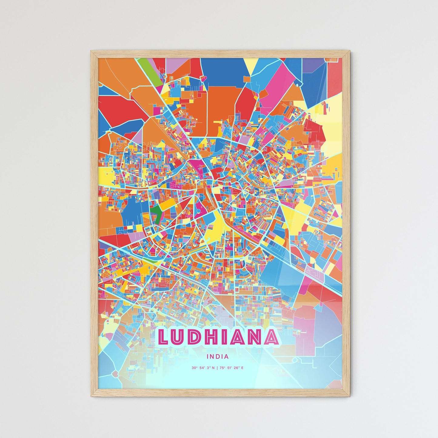 Colorful LUDHIANA INDIA Fine Art Map Crazy Colors