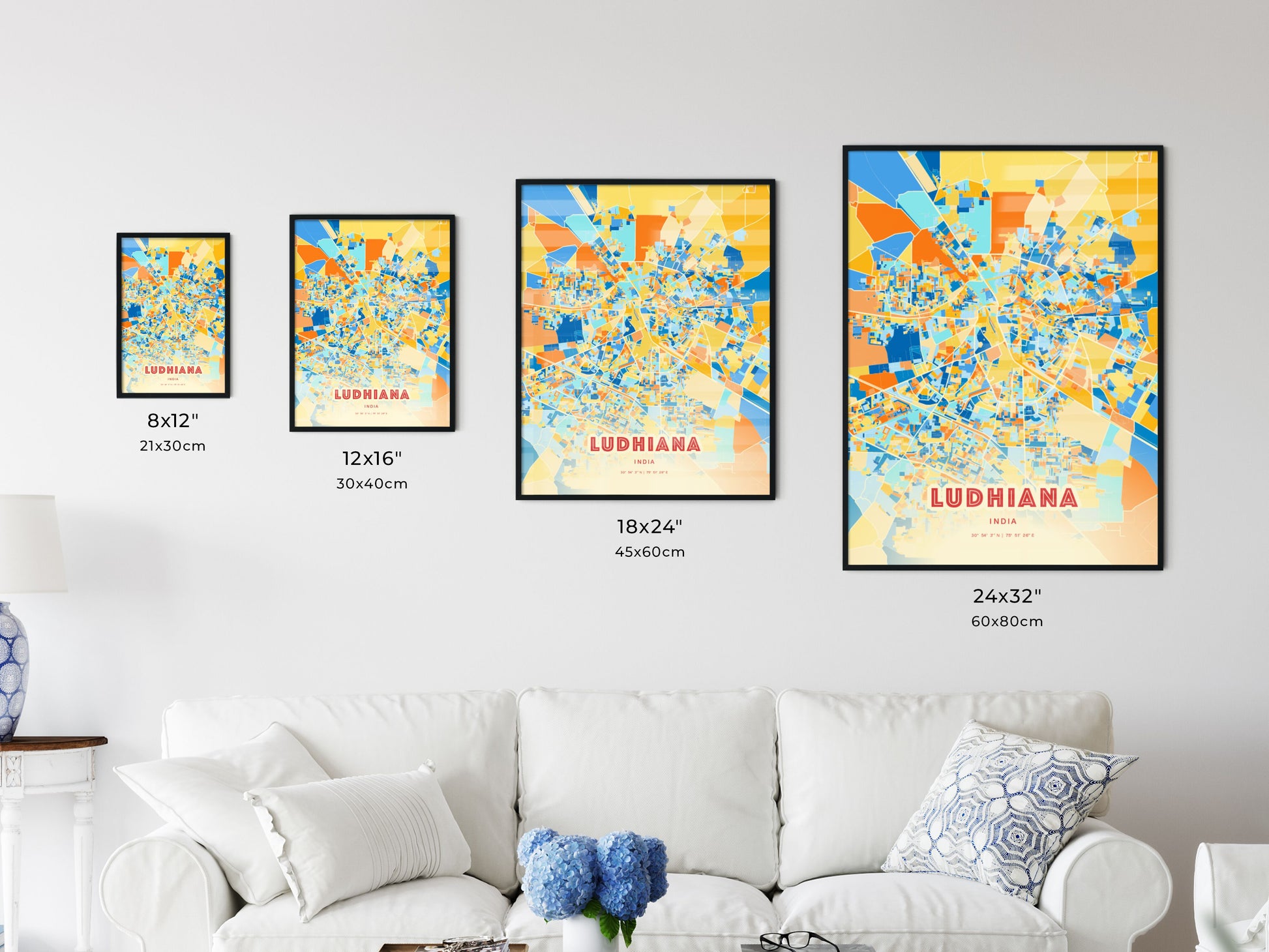 Colorful LUDHIANA INDIA Fine Art Map Blue Orange