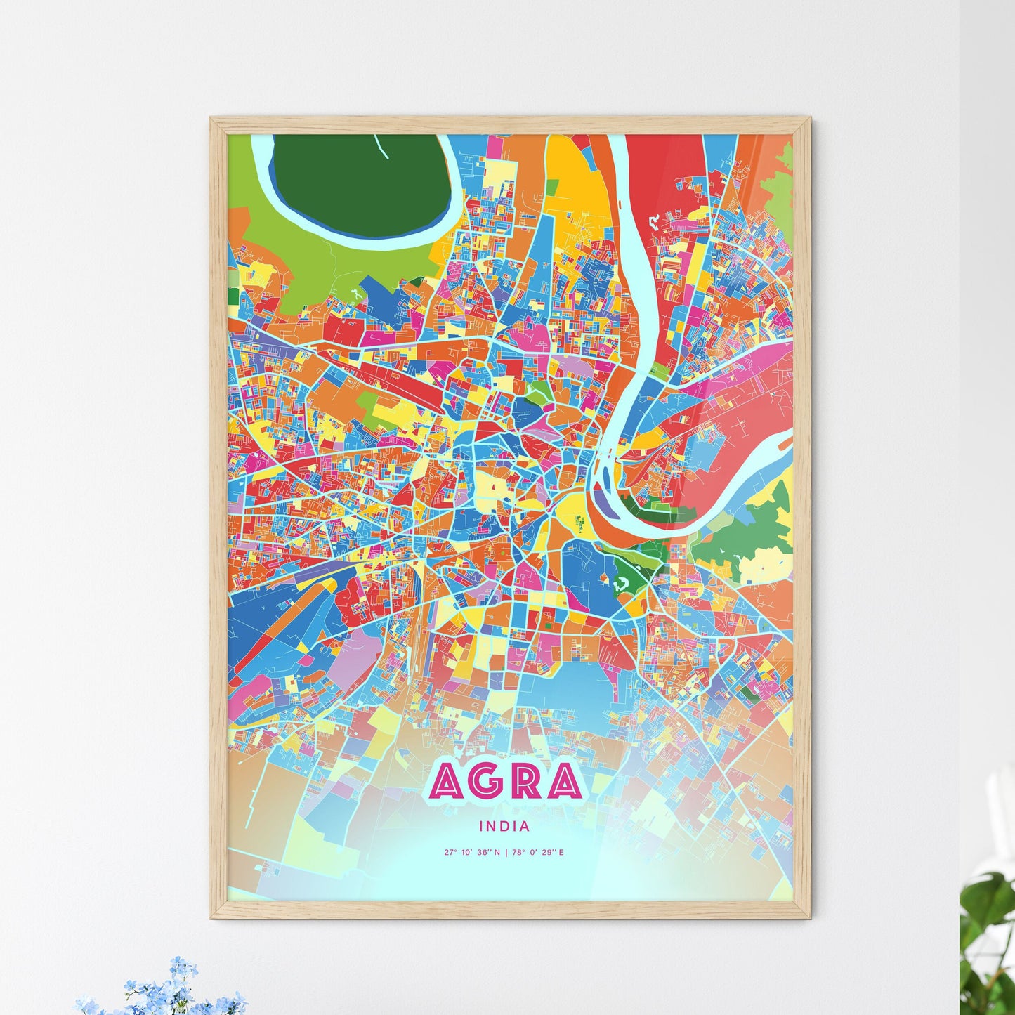 Colorful AGRA INDIA Fine Art Map Crazy Colors