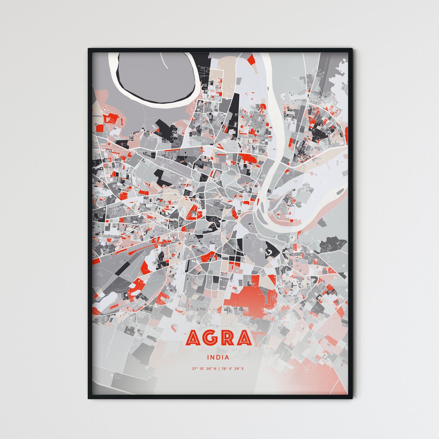 Colorful AGRA INDIA Fine Art Map Modern