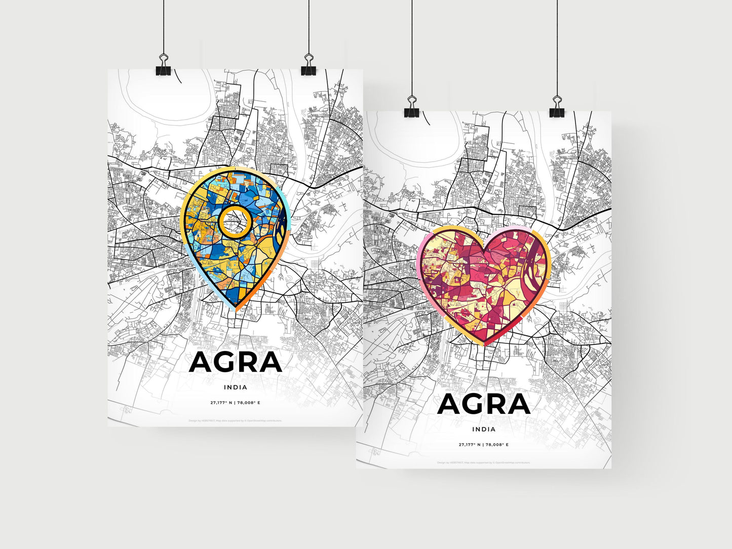 AGRA INDIA minimal art map with a colorful icon. Where it all began, Couple map gift.