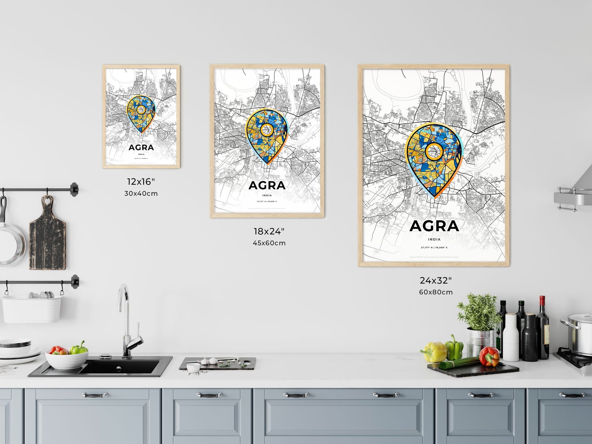 AGRA INDIA minimal art map with a colorful icon. Where it all began, Couple map gift.