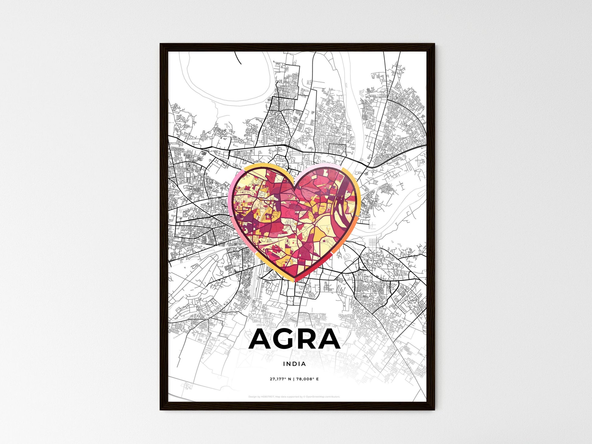 AGRA INDIA minimal art map with a colorful icon. Where it all began, Couple map gift. Style 2
