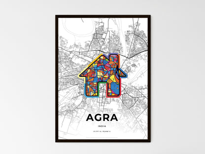 AGRA INDIA minimal art map with a colorful icon. Where it all began, Couple map gift. Style 3