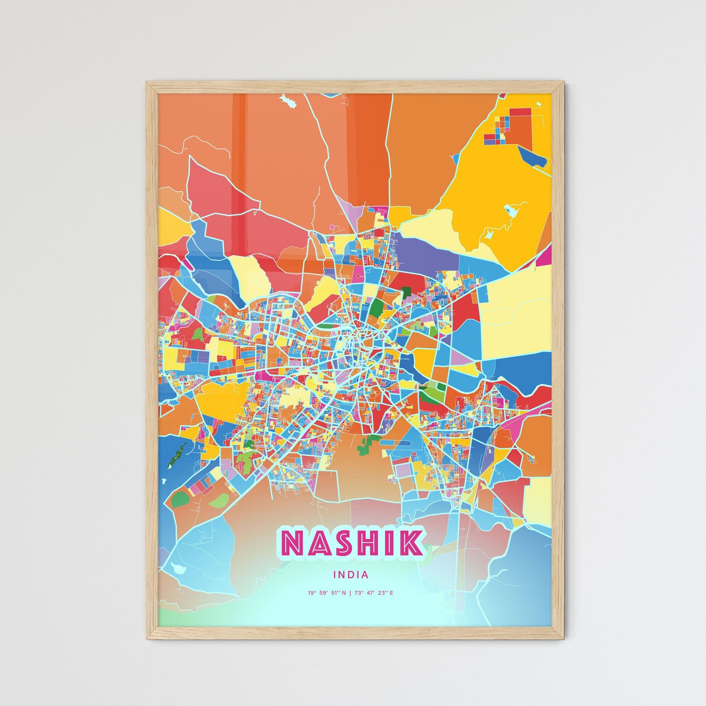 Colorful NASHIK INDIA Fine Art Map Crazy Colors
